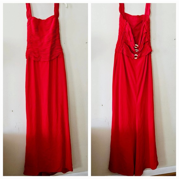 Size 10 Niteline Della Roufogali Red Halter Strap Ruched Bodice Elegant Formal - Picture 9 of 16